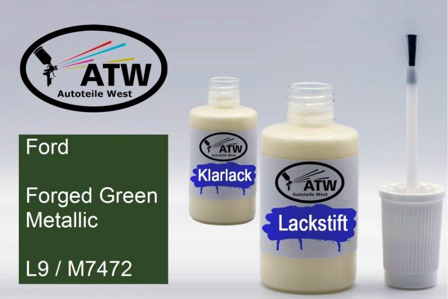 Ford, Forged Green Metallic, L9 / M7472: 20ml Lackstift + 20ml Klarlack - Set, von ATW Autoteile West.